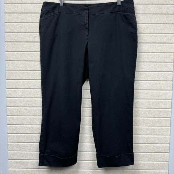Eileen Fisher Black Cropped Straight Leg Pants Cuffed Women’s L - Picture 2 of 16